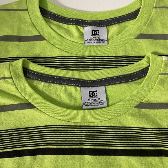 NWOT Lot of 2 DC T Shirt Tee Lime Green Black Striped Short Sleeve Logo … - Picture 1 of 3